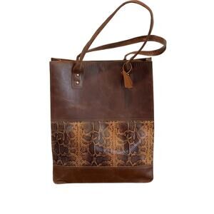 Jane Marie Purse Tote Bag Leather Snakeskin Brown‎ Western Travel